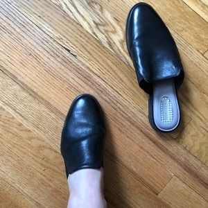 Black leather mules